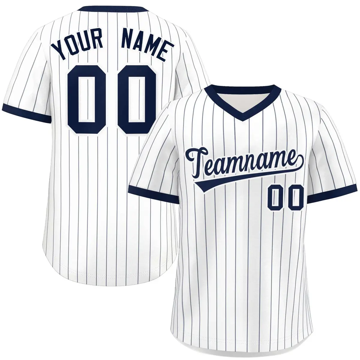 White Navy Striped Pullover Baseball Jersey