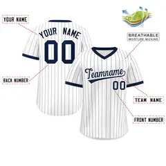White Navy Striped Pullover Baseball Jersey 2