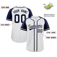 White Navy Striped Raglan Sleeves Baseball Jersey 2