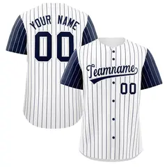 White Navy Striped Raglan Sleeves Baseball Jersey