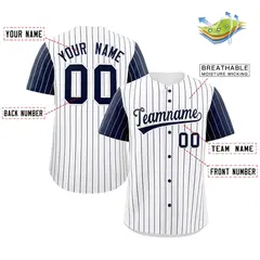 White Navy Striped Raglan Sleeves Baseball Jersey 2