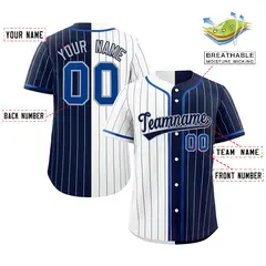 White Navy Striped Two Tone Authentic Baseball Jersey 2