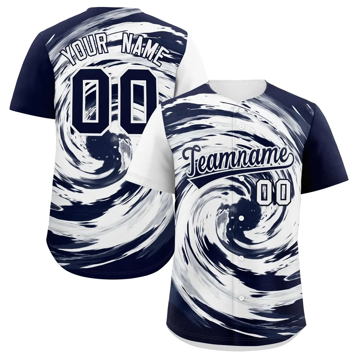 White Navy Swirl Graffiti Baseball Jersey