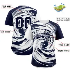 White Navy Swirl Graffiti Baseball Jersey 2