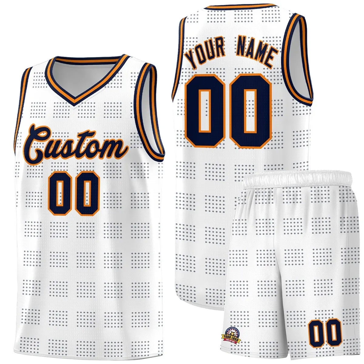 White Navy Trailblazer Dot Pattern Basketball Jersey