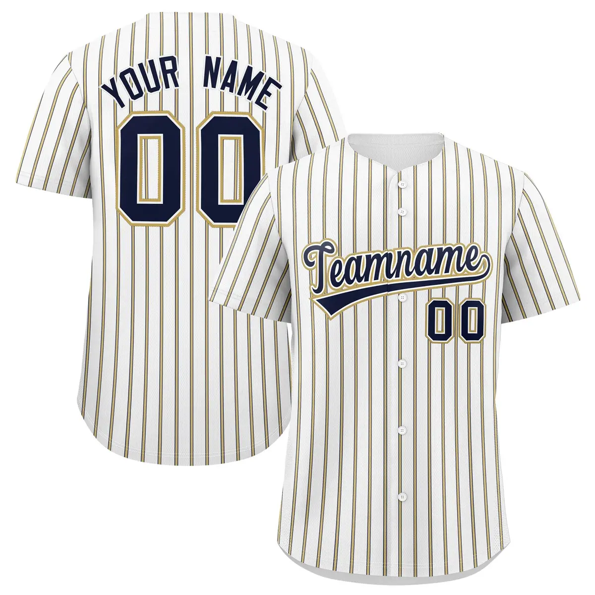 White Navy Tricolor Stripe Fashion Baseball Jersey