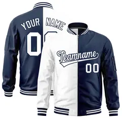 White Navy Two Tone Full-Zip Varsity Letterman Bomber Jacket 1