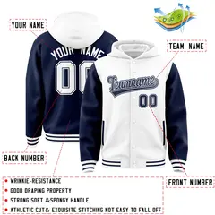 White Navy Two Tone Raglan Varsity Letterman Jacket Hoodie 4