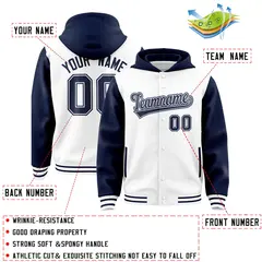 White Navy Two Tone Raglan Varsity Letterman Jacket Hoodie 4