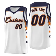 White Navy Two Tone Side Star Color Block Basketball Jersey 1