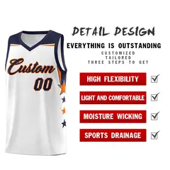 White Navy Two Tone Side Star Color Block Basketball Jersey 2