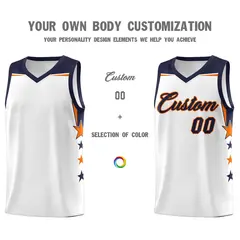White Navy Two Tone Side Star Color Block Basketball Jersey 3