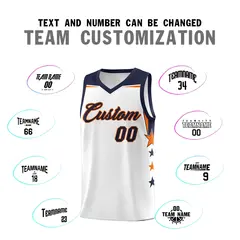 White Navy Two Tone Side Star Color Block Basketball Jersey 4