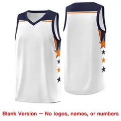 White Navy Two Tone Side Star Color Block Basketball Jersey 6
