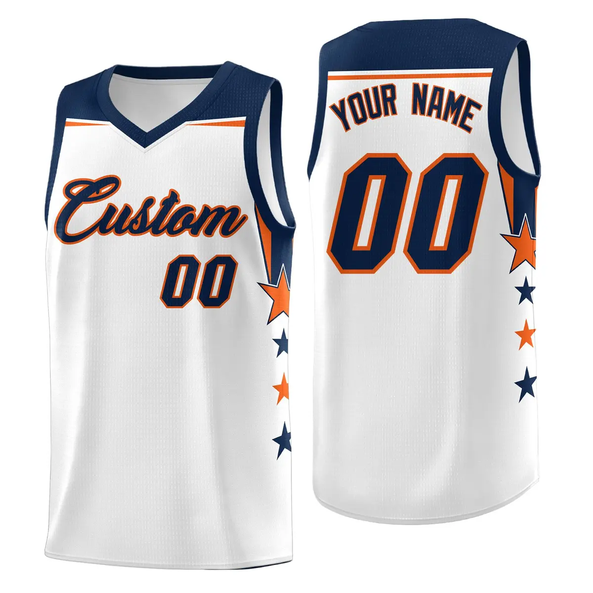 White Navy Two Tone Side Star Color Block Basketball Jersey