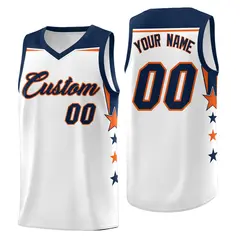 White Navy Two Tone Side Star Color Block Basketball Jersey 1