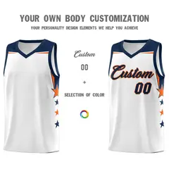 White Navy Two Tone Side Star Color Block Basketball Jersey 3