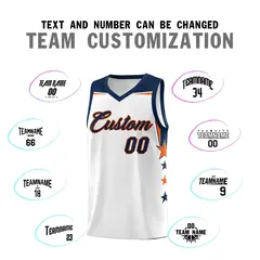 White Navy Two Tone Side Star Color Block Basketball Jersey 4