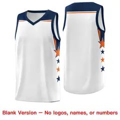White Navy Two Tone Side Star Color Block Basketball Jersey 6
