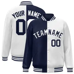 White Navy Two Tone Split Varsity Full-Snap Letterman Jacket