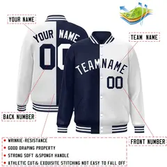White Navy Two Tone Split Varsity Full-Snap Letterman Jacket 2