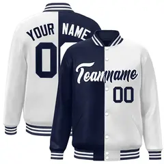 White Navy Two Tone Split Varsity Full-Snap Letterman Jacket