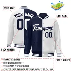 White Navy Two Tone Split Varsity Full-Snap Letterman Jacket 2