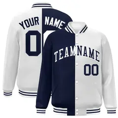 White Navy Two Tone Split Varsity Full-Snap Letterman Jacket
