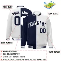 White Navy Two Tone Split Varsity Full-Snap Letterman Jacket 2