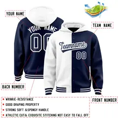 White Navy Two Tone Split Varsity Letterman Hoodie Jacket 4