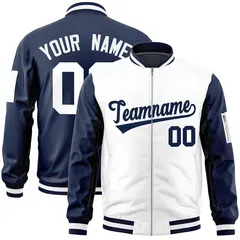 White Navy Two-Tone Varsity Letterman Bomber Jacket 1