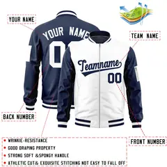 White Navy Two-Tone Varsity Letterman Bomber Jacket 2
