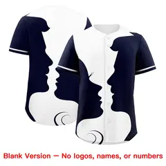 White Navy Valentine's Day Couple Silhouettes Baseball Jersey 2