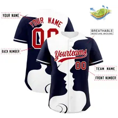 White Navy Valentine's Day Couple Silhouettes Baseball Jersey 3