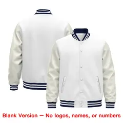 White Navy Varsity Jacket with Faux Leather Sleeves 6