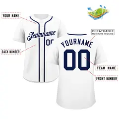 White Navy-White Authentic Classic Baseball Jersey 2