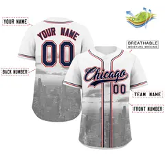 White Navy-White Chicago City Skyline Baseball Jersey 2