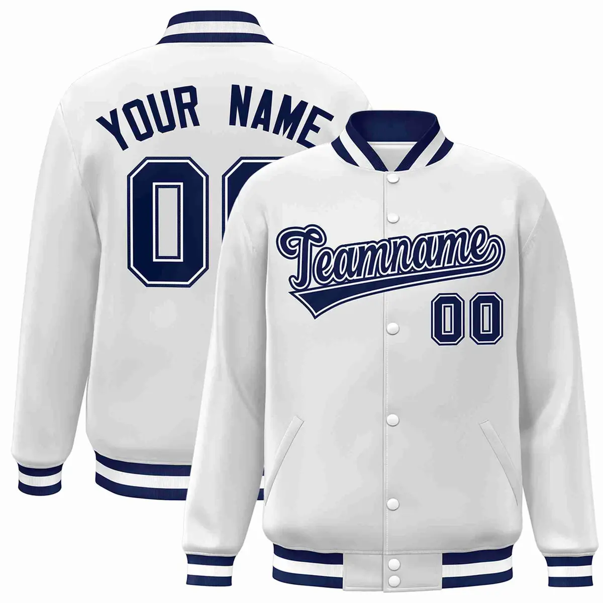 White Navy-White Classic Varsity Full-Snap Letterman Jacket