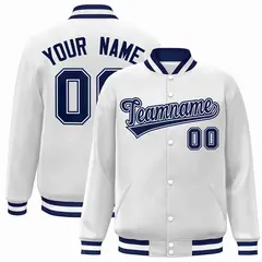 White Navy-White Classic Varsity Full-Snap Letterman Jacket 1