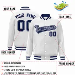 White Navy-White Classic Varsity Full-Snap Letterman Jacket 2