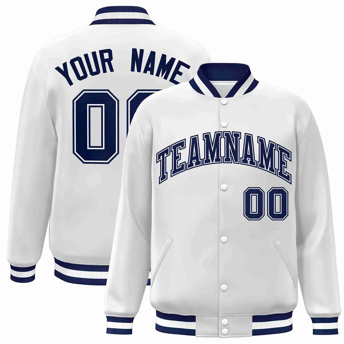 White Navy-White Classic Varsity Full-Snap Letterman Jacket