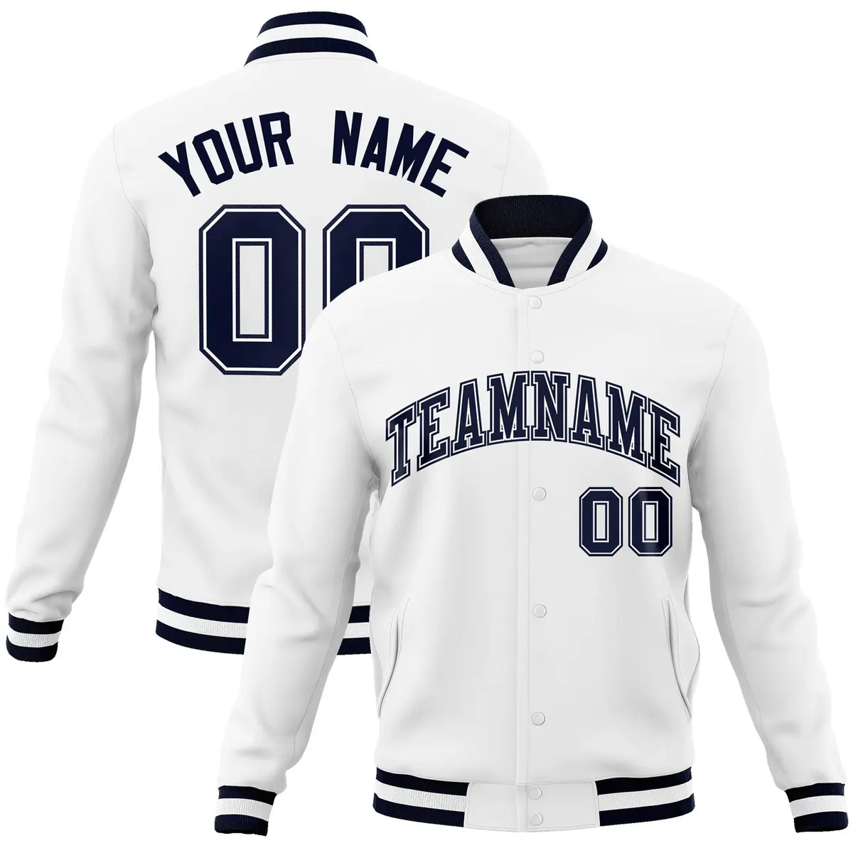 White Navy-White Classic Varsity Full-Snap Letterman Jacket