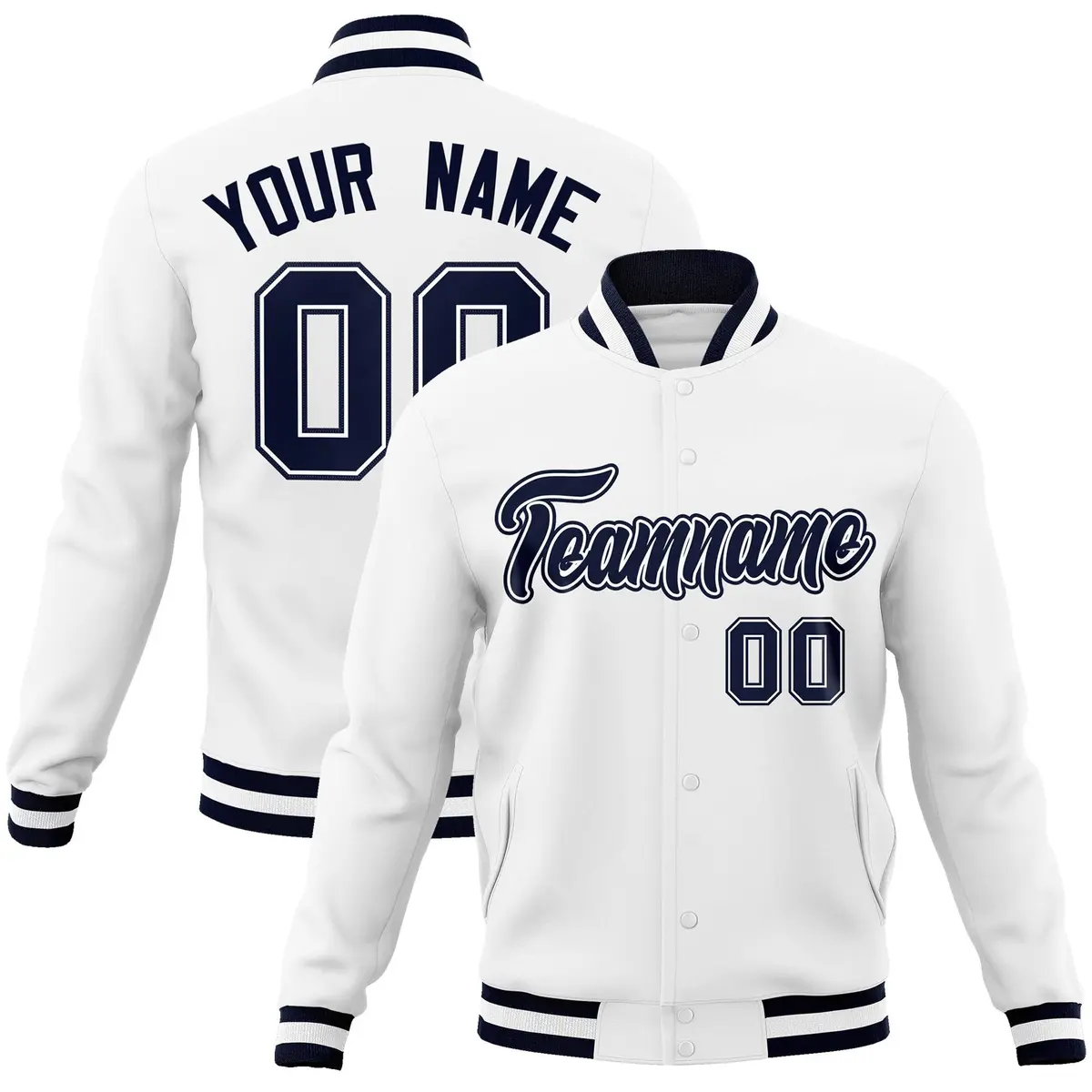 White Navy-White Classic Varsity Full-Snap Letterman Jacket