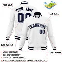 White Navy-White Classic Varsity Full-Snap Letterman Jacket 4