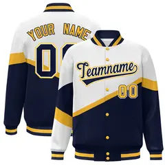 White Navy-White Color Block Bomber Varsity Baseball Jacket