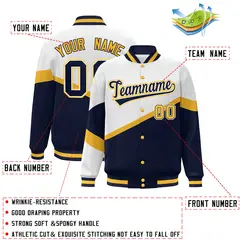 White Navy-White Color Block Bomber Varsity Baseball Jacket 2