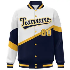 White Navy-White Color Block Bomber Varsity Baseball Jacket 3