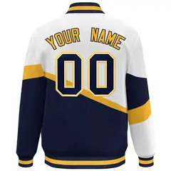 White Navy-White Color Block Bomber Varsity Baseball Jacket 4
