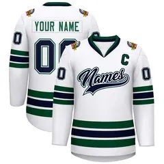 White Navy White-Green Classic Style Hockey Jersey