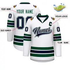 White Navy White-Green Classic Style Hockey Jersey 2